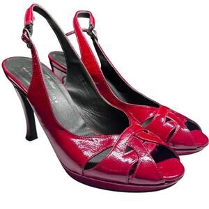 DONALD J PLINER RED PEEP TOE SLING BACK HIGH HEELS SIZE HEEL HEIGHT 4"